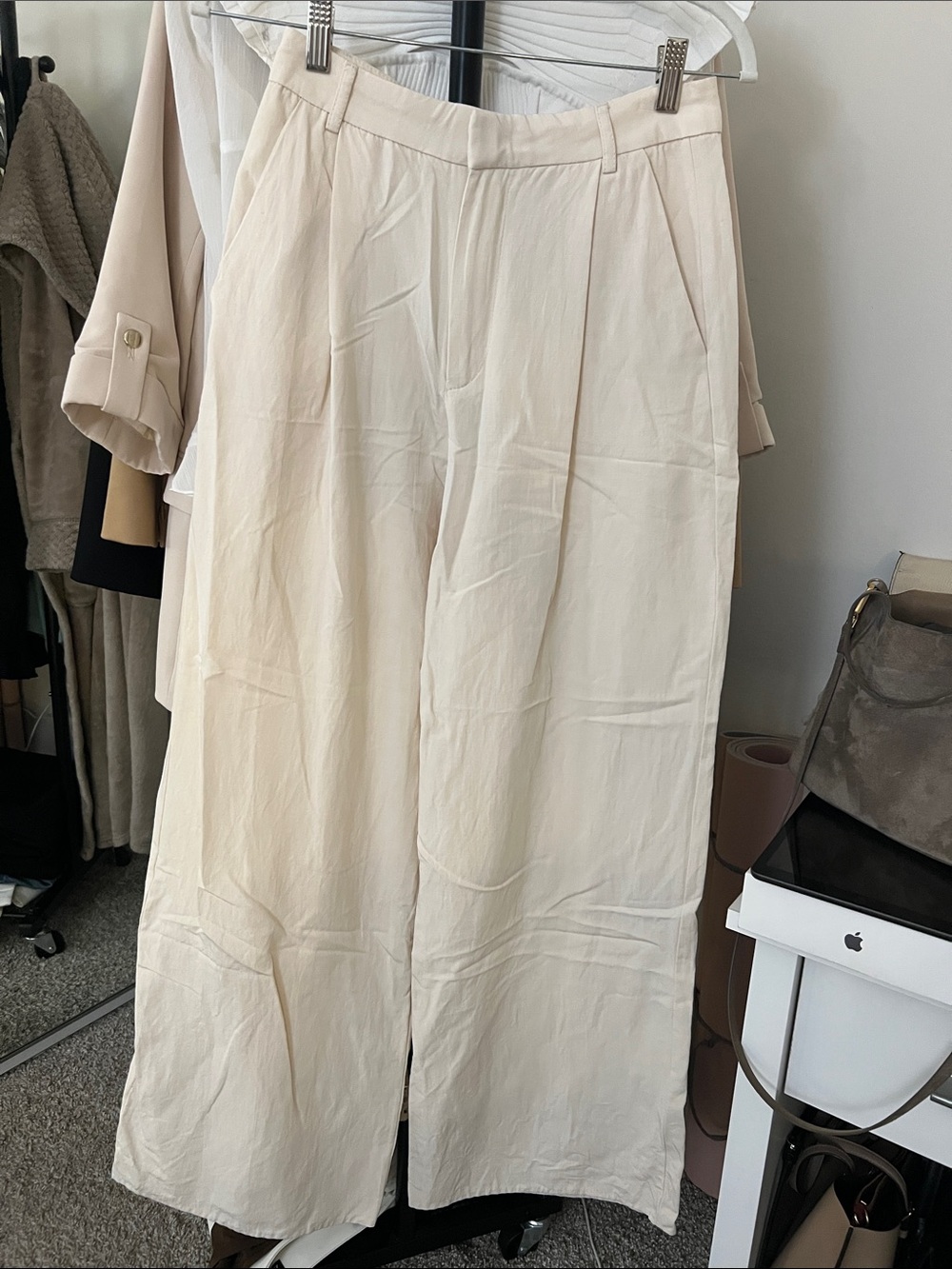 Zara Cream Wide-Leg High-Rise Trousers
